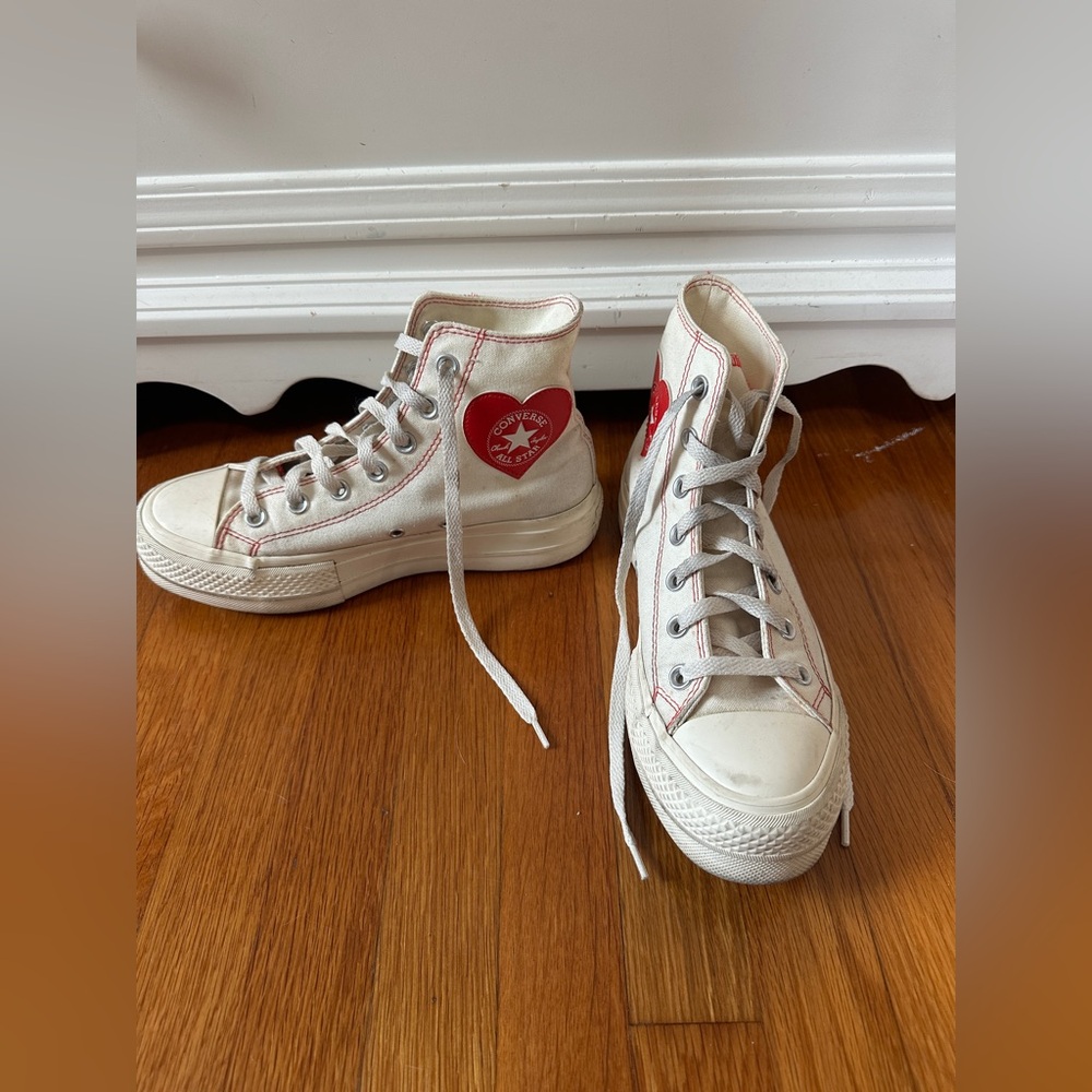 Converse White High-Tops with Red Heart Patch Limited Edition